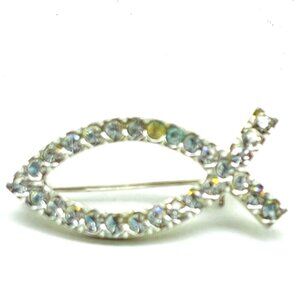 Vintage JMG 1989 Rhinestone Christian Ichthys Fish Brooch Signed